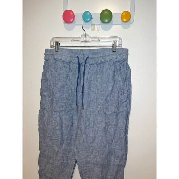 Athleta Cabo Linen Jogger Pants Size 12 Light Blue Elastic Waist & Drawstring WO - Picture 3 of 9